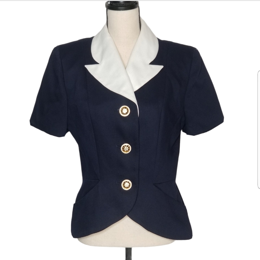 NEW VTG Kelly Graham Womens Blazer Navy/ white New
